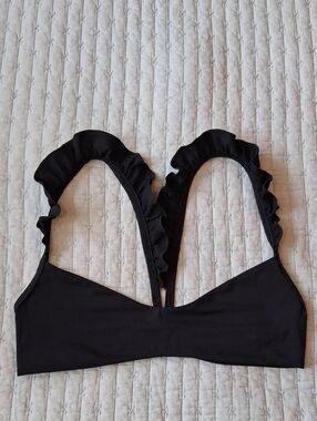 Boys + Arrows Black Ruffle Strap Bikini Bralette